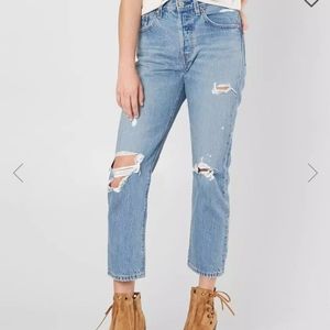Levi's 501 Original Button Fly High Rise Distressed Crop Jeans 30 Waist NEW